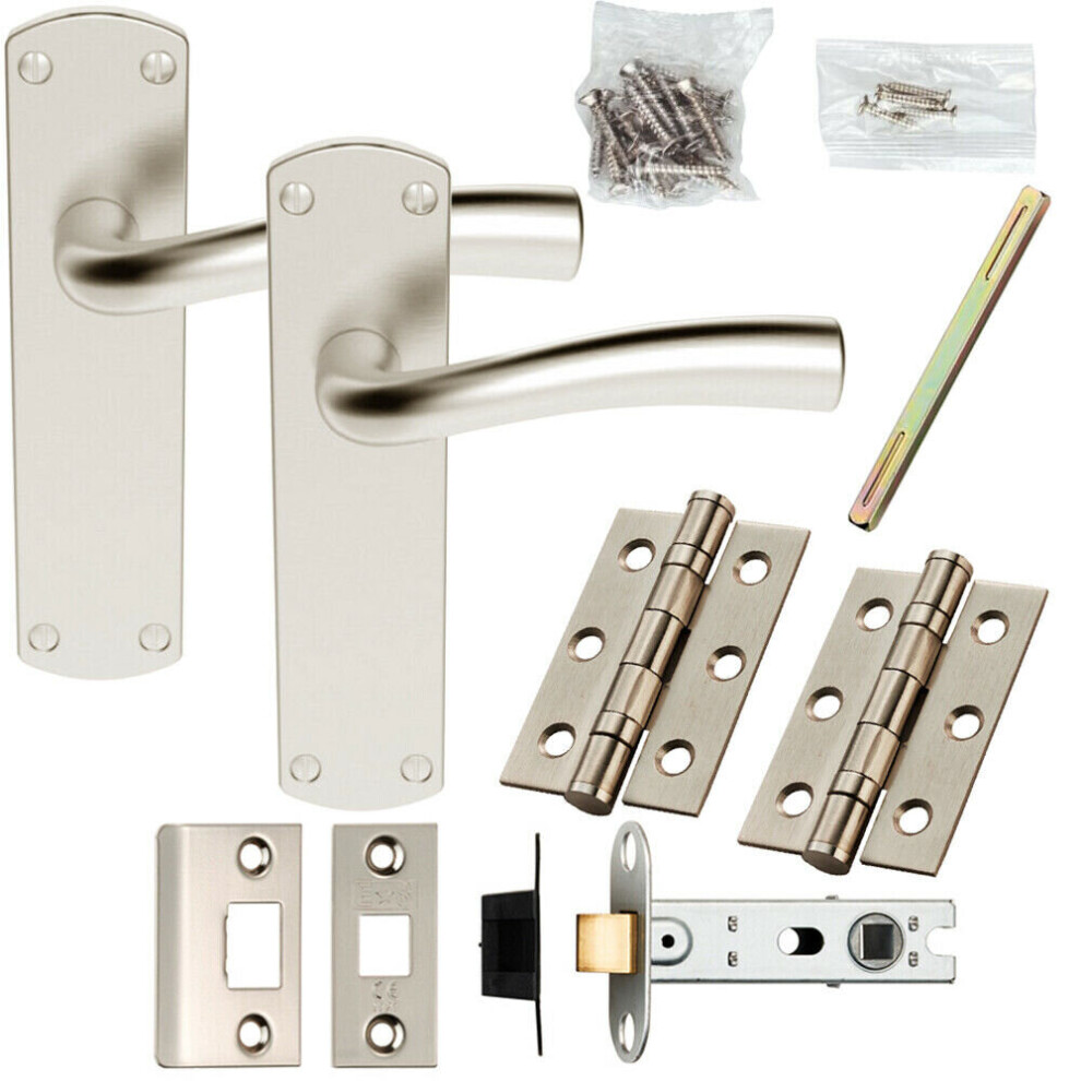 Door Handle & Latch Pack Satin Chrome Chunky Curved Lever Rounded Backplate