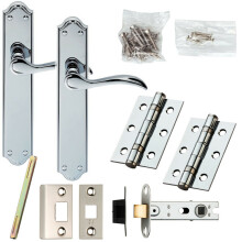 Door Handle & Latch Pack Chrome Victorian Scroll Lever on Backplate 245 x 45mm