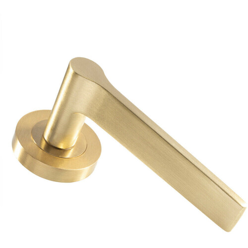 Loops PAIR Straight Rounded Handle on Round Rose Concealed Fix Satin Brass