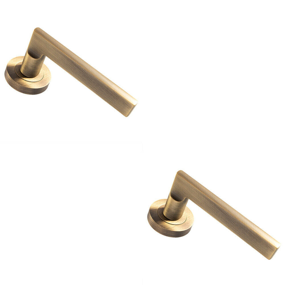 Loops 2X Pair Straight Plinth Mounted Lever On Round Rose Concealed Fix Antique Brass
