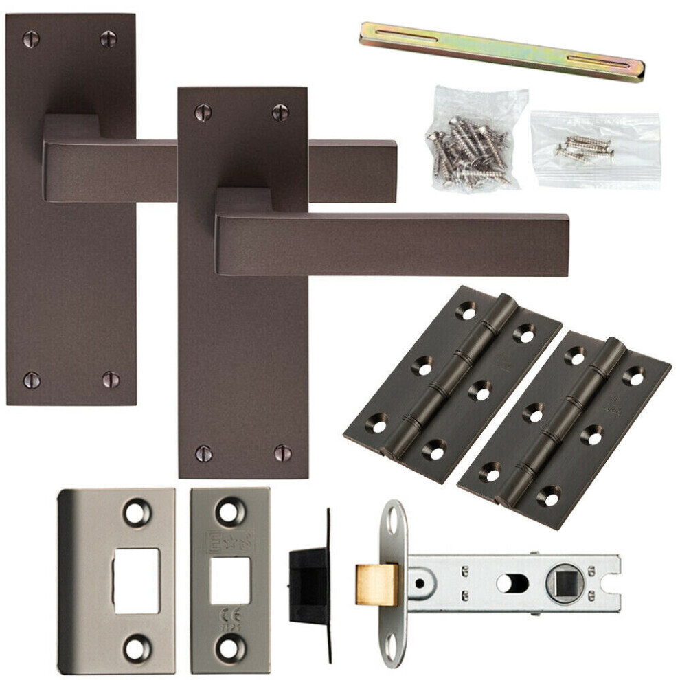 Door Handle & Latch Pack Matt Bronze Modern Square Lever Slim Latch Backplate