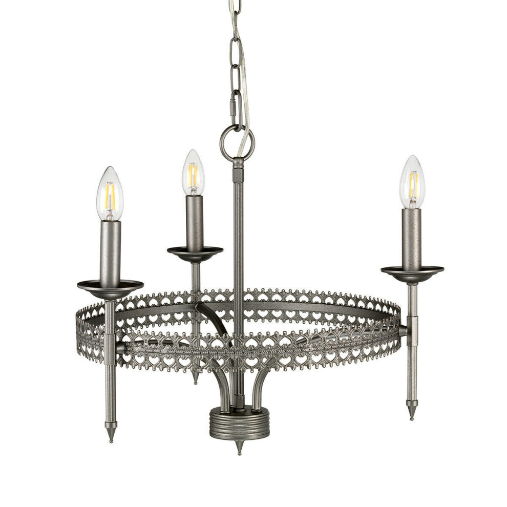 3 Bulb Chandelier Hanging Pendant LIght Iron Gate LED E14 60W Bulb