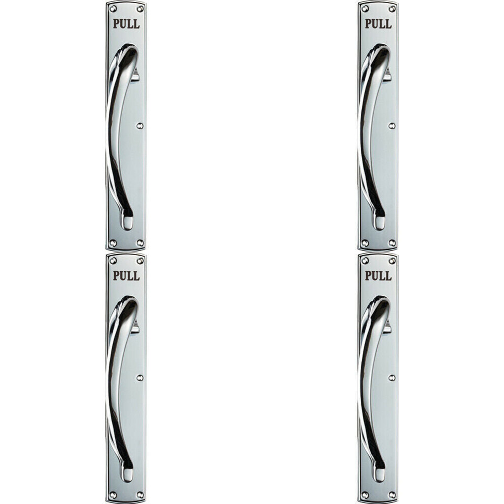4x Curved Left Handed Door Pull Handle Engraved with 'Pull' Polished Chrome