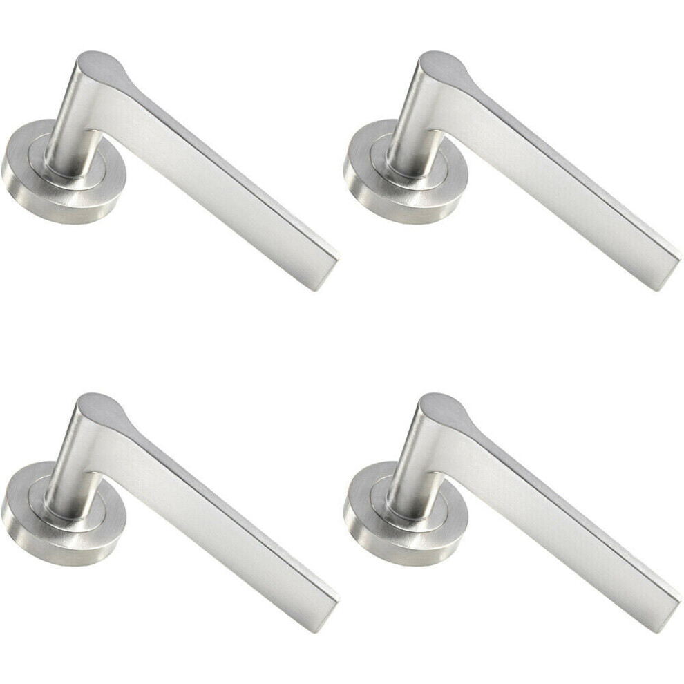 4X Pair Straight Rounded Handle On Round Rose Concealed Fix Satin Nickel 5056524210994