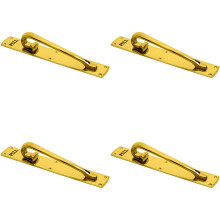 4x Curved Left Handed Door Pull Handle Engraved with 'Pull' Polished Brass