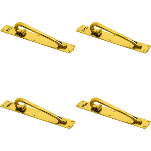 Loops 4x Curved Left Handed Door Pull Handle Engraved with 'Pull' Polished Brass