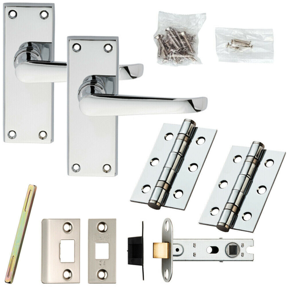 Loops Door Handle & Latch Pack Chrome Victorian Straight Lever Backplate 150 X 42Mm