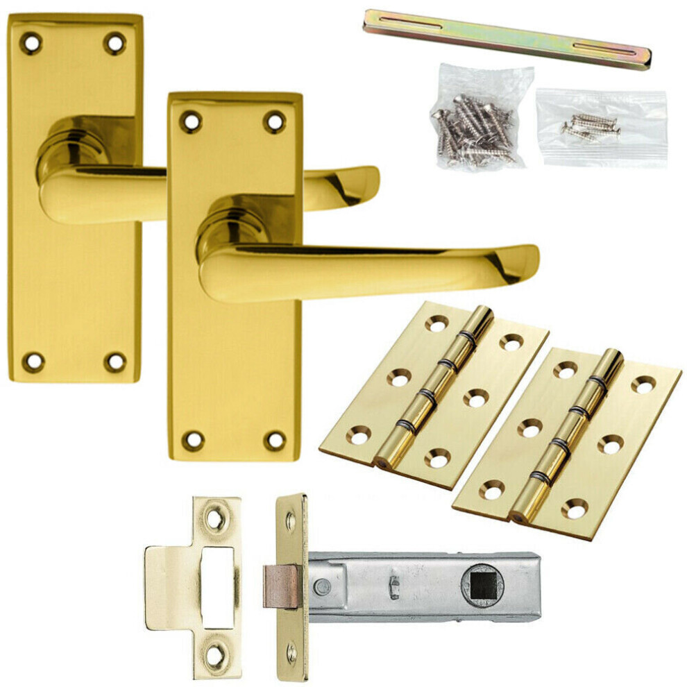 Loops Door Handle & Latch Pack Brass Victorian Straight Lever Square Backplate