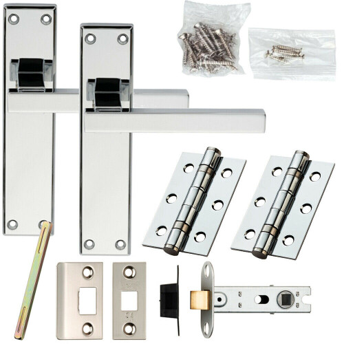 Loops Door Handle & Latch Pack Chrome Straight Rounded Bar on Screwless Round Rose