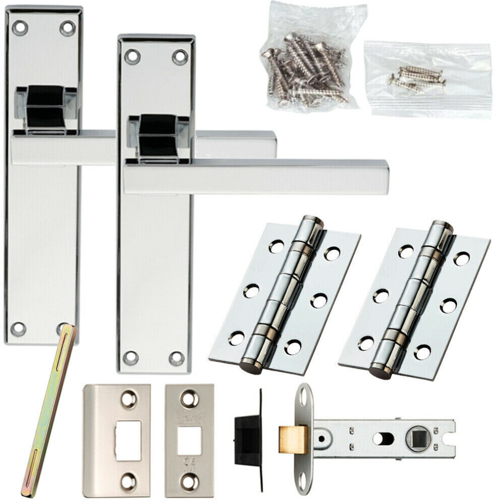 Door Handle & Latch Pack Chrome Straight Rounded Bar on Screwless Round Rose