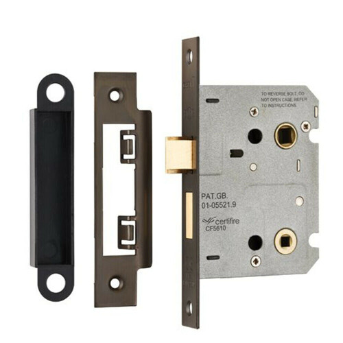Loops Locking Bathroom Door Sashlock Latch Square Forend 76mm Matt Bronze