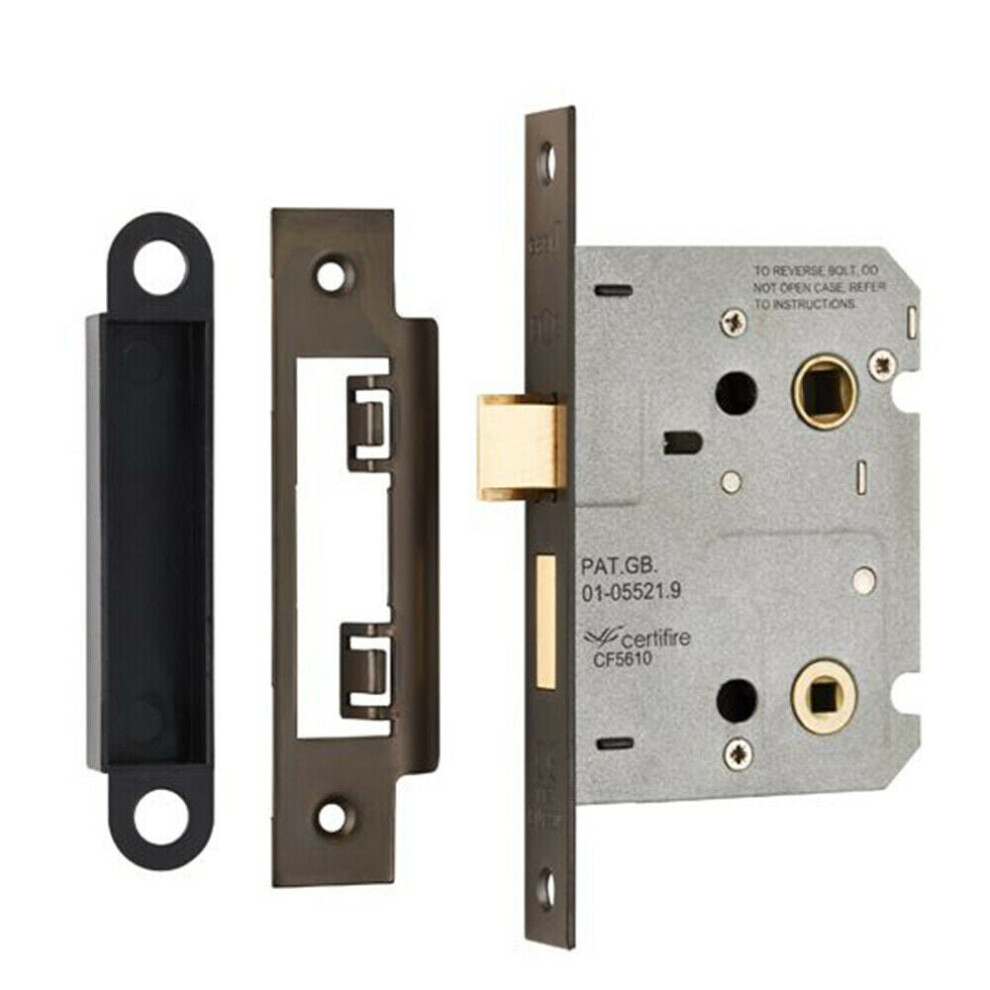 Locking Bathroom Door Sashlock Latch Square Forend 76mm Matt Bronze