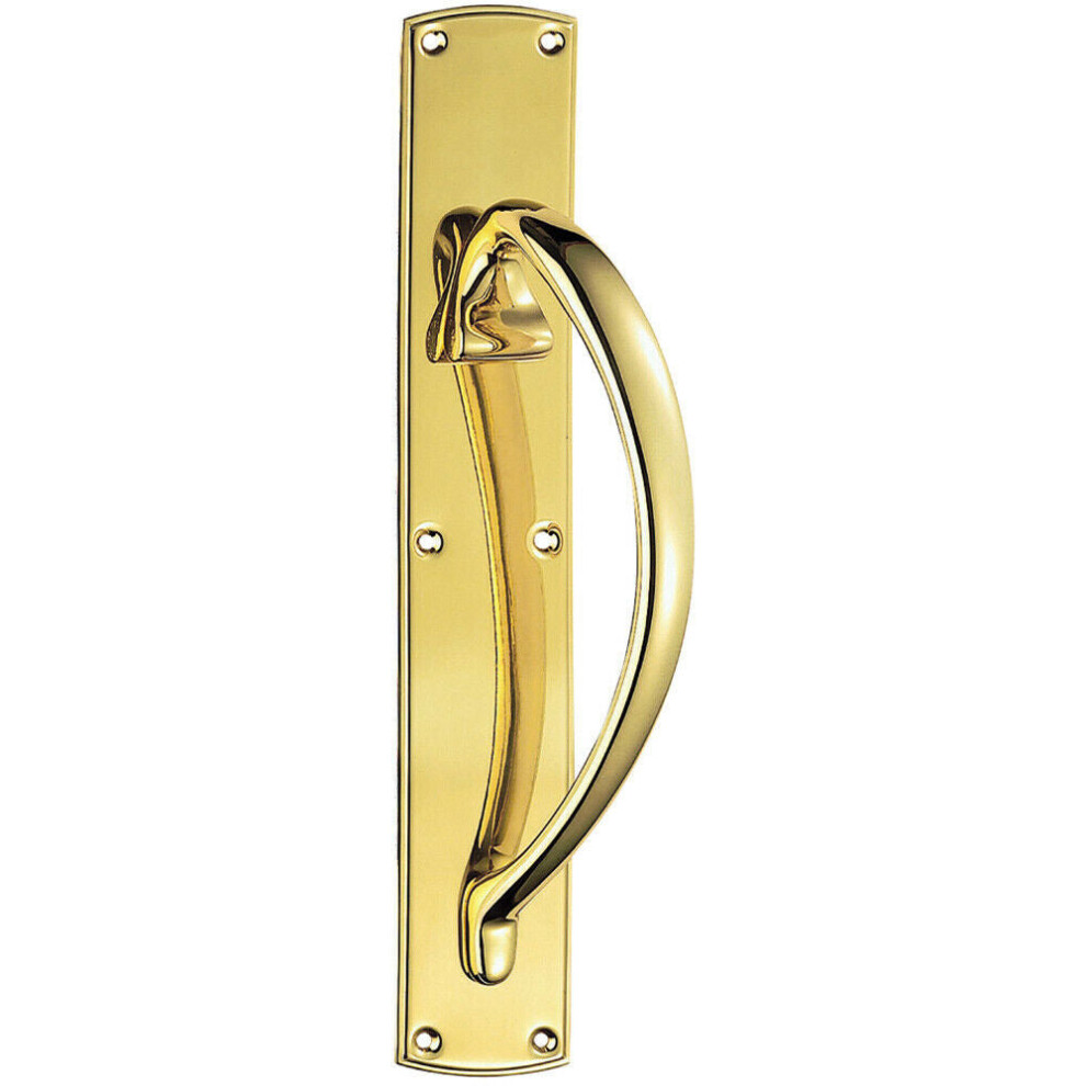 Loops Right Handed Curved Door Pull Handle 457 X 75Mm Backplate Polished Brass