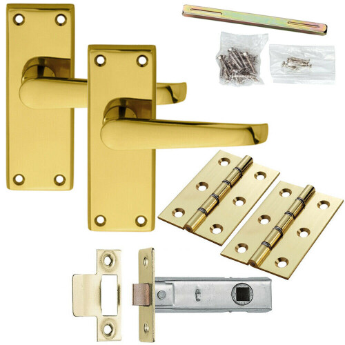 Loops Door Handle & Latch Pack Brass Victorian Straight Lever Square Backplate