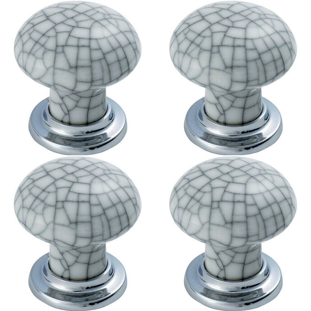 4X Porcelain Mushroom Cupboard Door Knob Glaze Design Polished & Matt Chrome