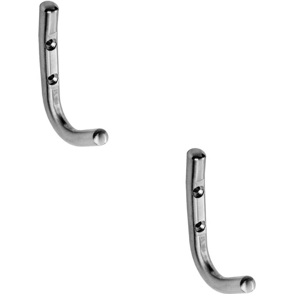 2x Slimline One Piece Coat Hook 55mm Projection Satin Stainless Steel