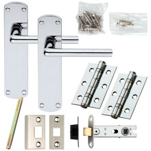Door Handle & Latch Pack Chrome Rounded Straight Bar on Backplate 170 x 42mm