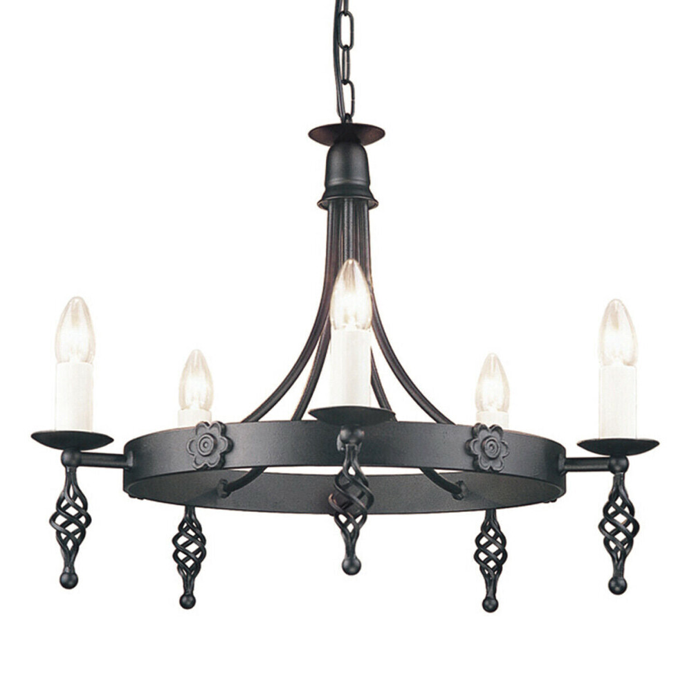 Loops 5 Bulb Chandelier Light Medieval Style Scroll Finials Black Led E14 60W