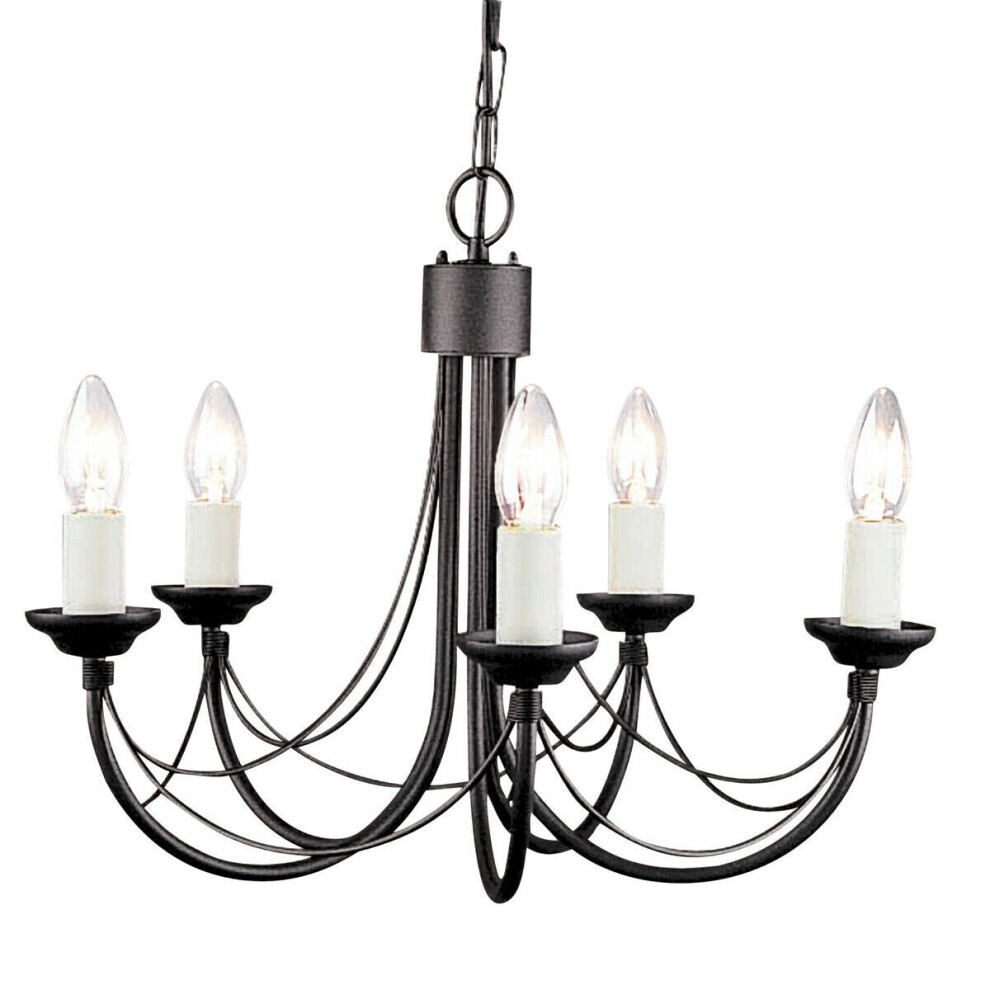 Loops 5 Bulb Chandelier Light Gothic Style Ivory Colour Candle Tube Black Led E14 60W