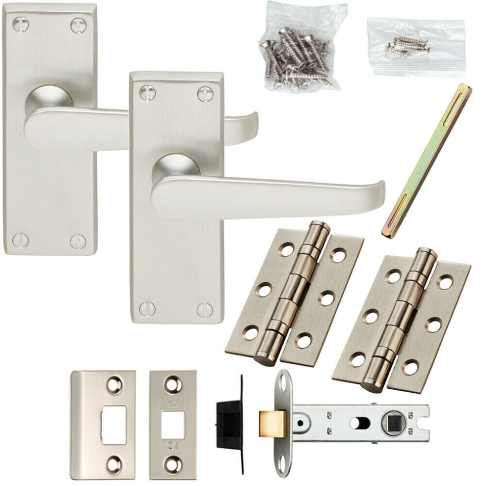 Door Handle & Latch Pack Satin Chrome Victorian Straight Lever on Backplate