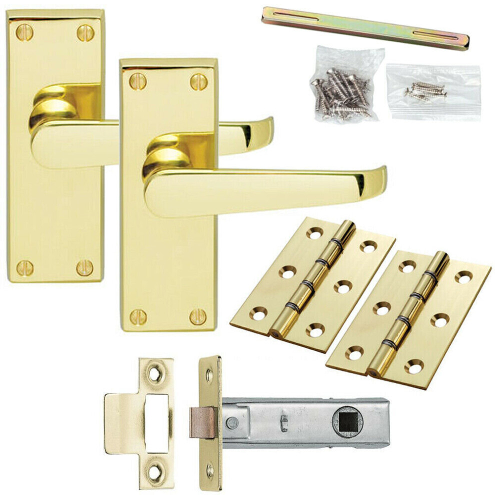 Door Handle & Latch Pack Brass Victorian Straight Lever on Square Backplate