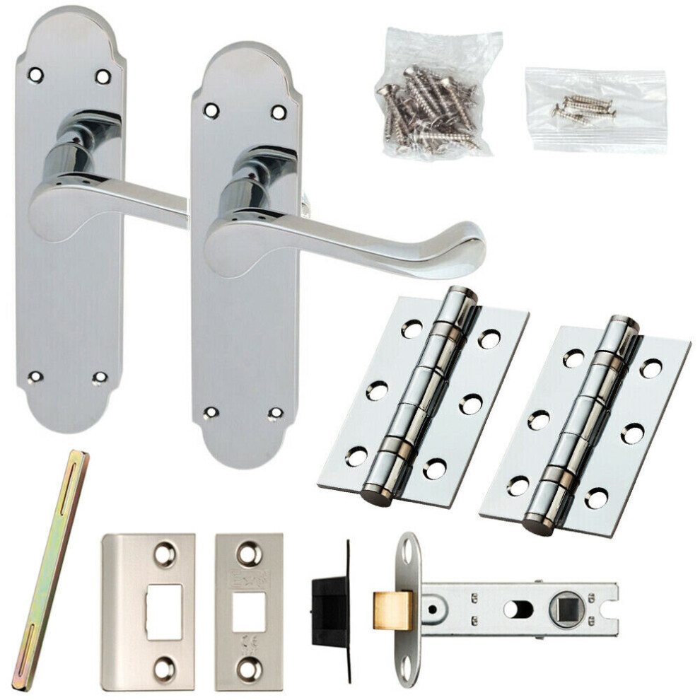 Door Handle & Latch Pack Chrome Victorian Scroll Lever Backplate 170 x 42mm