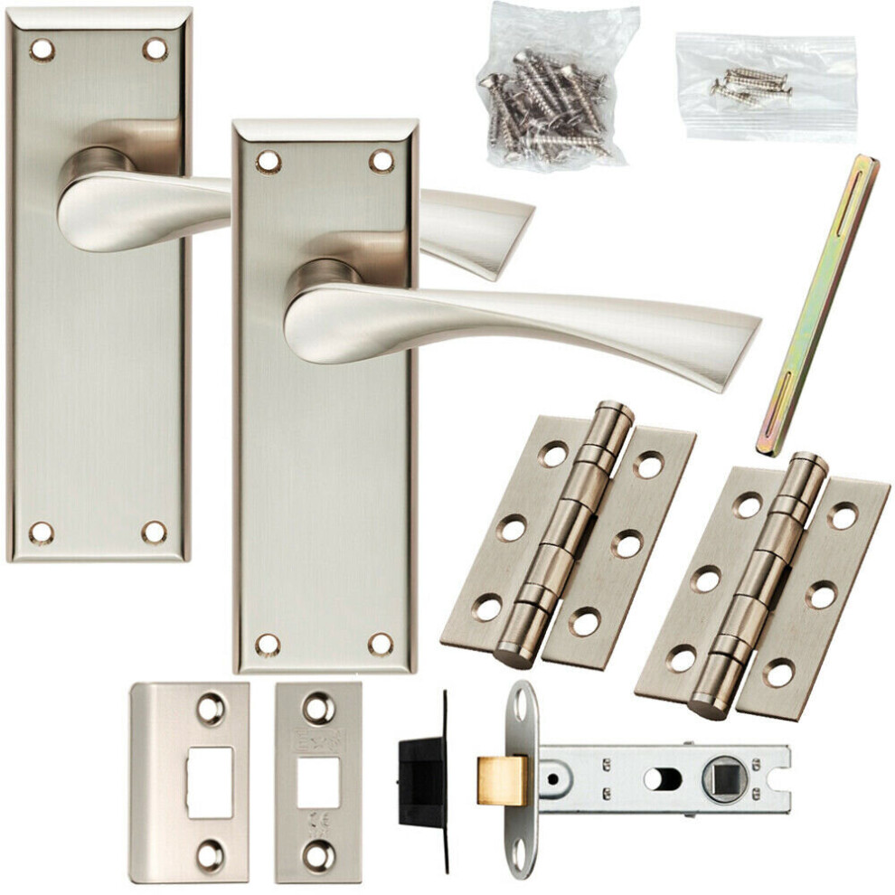 Door Handle & Latch Pack Satin Nickel Modern Twist Lever on Square Backplate