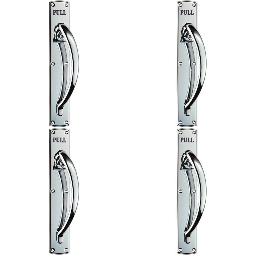 4x Curved Right Handed Door Pull Handle Engraved with 'Pull' Polished Chrome