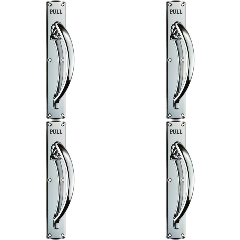 4x Curved Right Handed Door Pull Handle Engraved with 'Pull' Polished Chrome