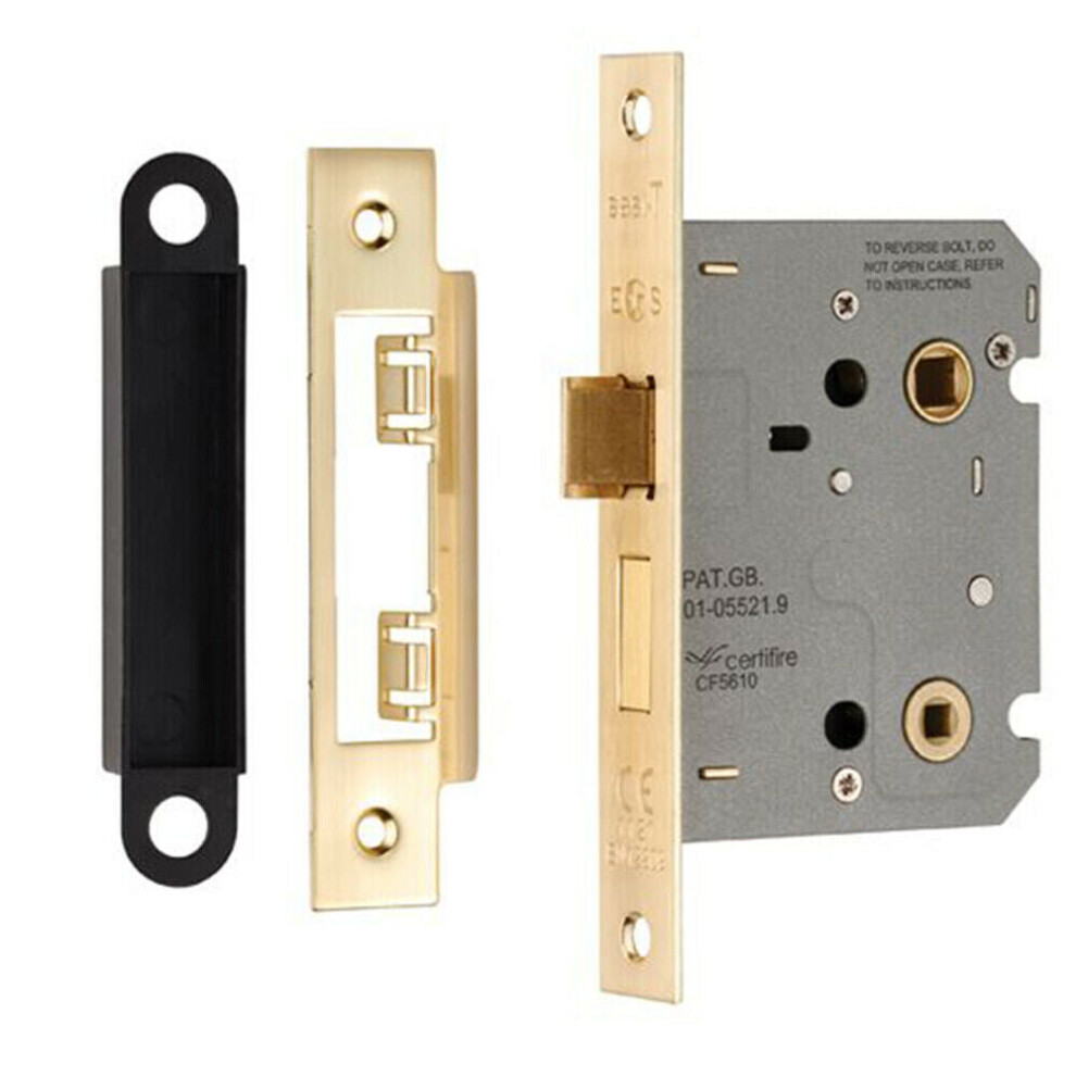 Loops Locking Bathroom Door Sashlock Latch Square Forend 76Mm Satin Brass