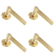 4x PAIR Straight Rounded Handle on Round Rose Concealed Fix Satin Brass