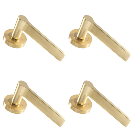 Loops 4x PAIR Straight Rounded Handle on Round Rose Concealed Fix Satin Brass