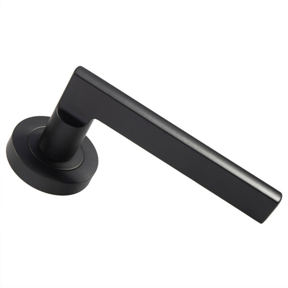 PAIR Straight Plinth Mounted Handle on Round Rose Concealed Fix Matt Black