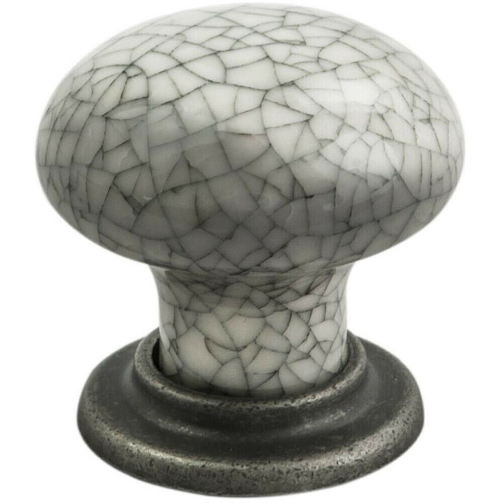 Loops Porcelain Mushroom Cupboard Door Knob 36Mm Dia Antique Steel Glaze Blue