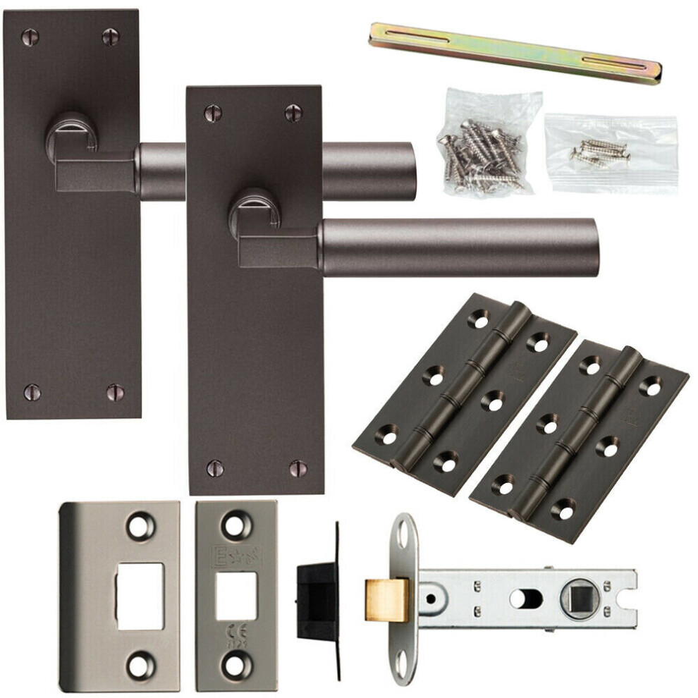 Door Handle & Latch Pack Matt Bronze Straight Round Lever Slim Backplate