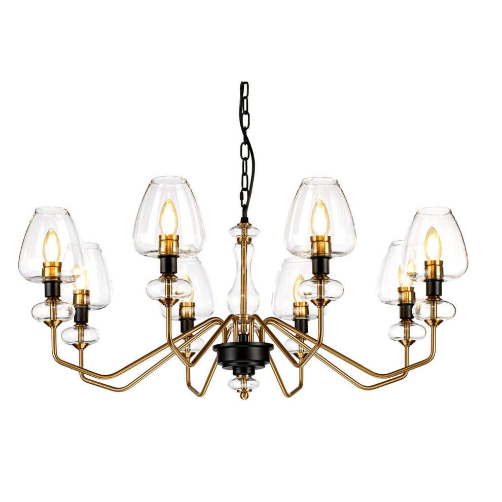 Loops 8 Bulb Chandelier Aged Brass Finish Plated And Charcoal Paint Led E14 40W Black