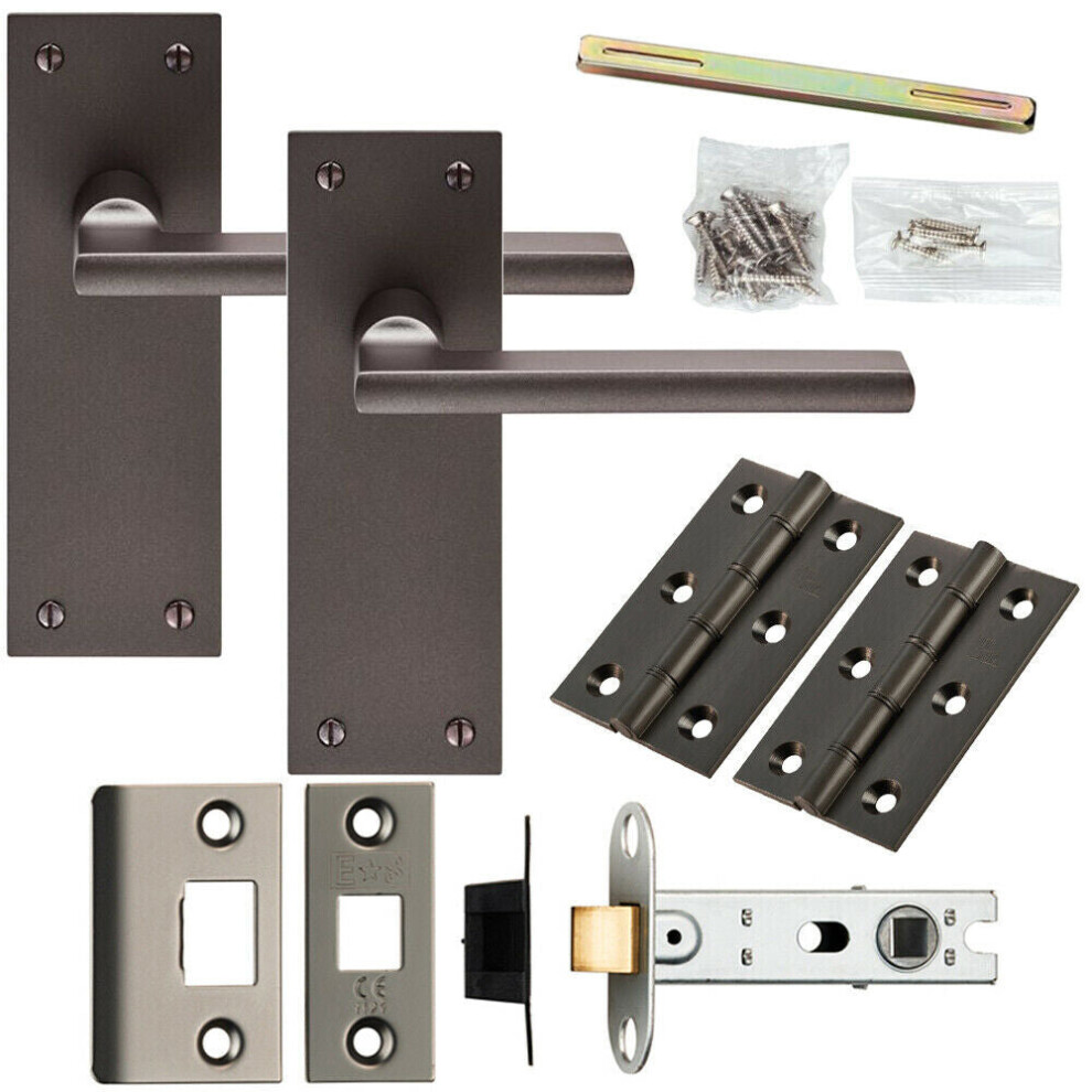 Door Handle & Latch Pack Matt Bronze Straight Flat Lever Slim Latch Backplate