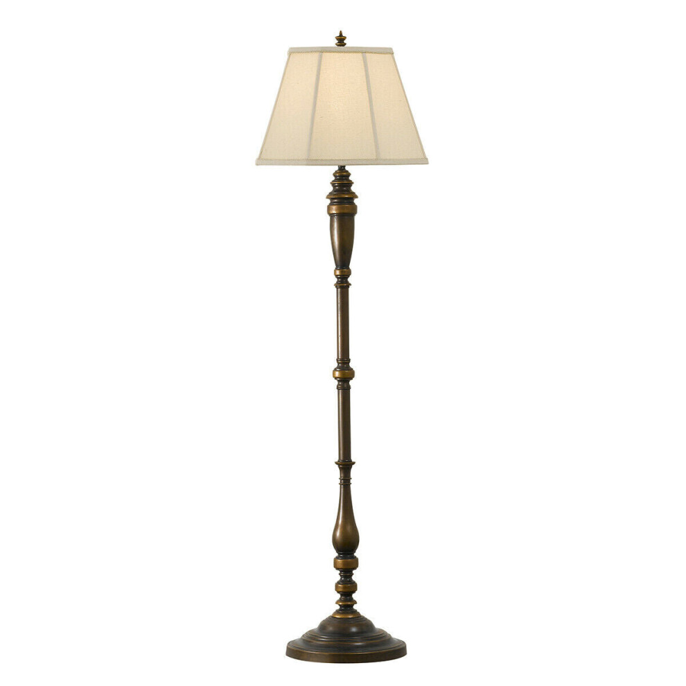 Loops Floor Lamp Steel Stem Natural Textured Linen Shade Astral Led E27 60W Bronze