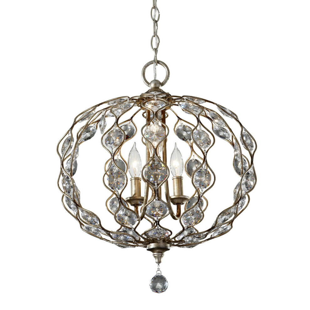 Loops 3 Bulb Chandelier Hanging Pendant Light Burnished Silver Led E14 60W Bulb