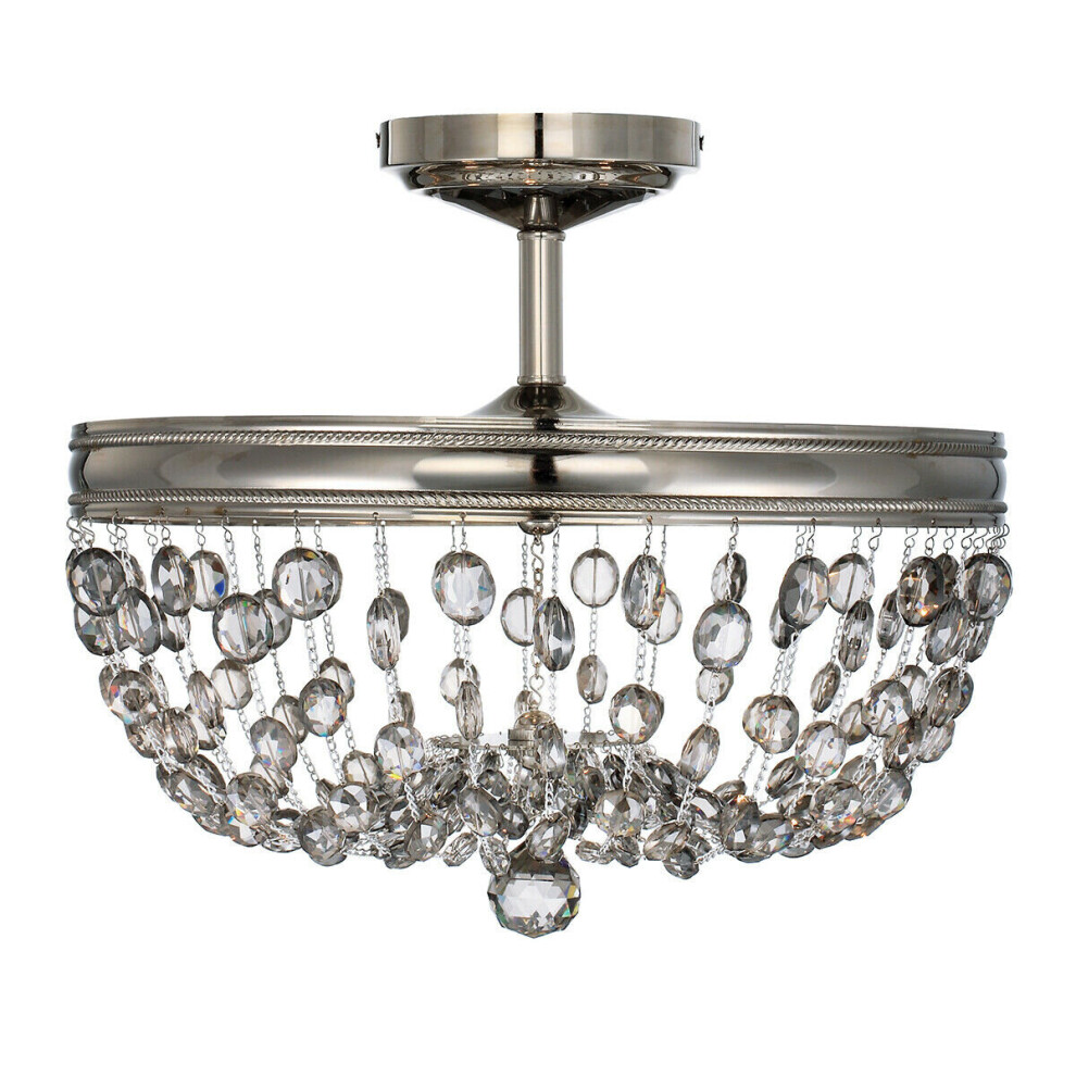 Loops 3 Bulb Semi Flush Highly Polished Nickel Finish Led E14 60W Bulb Light
