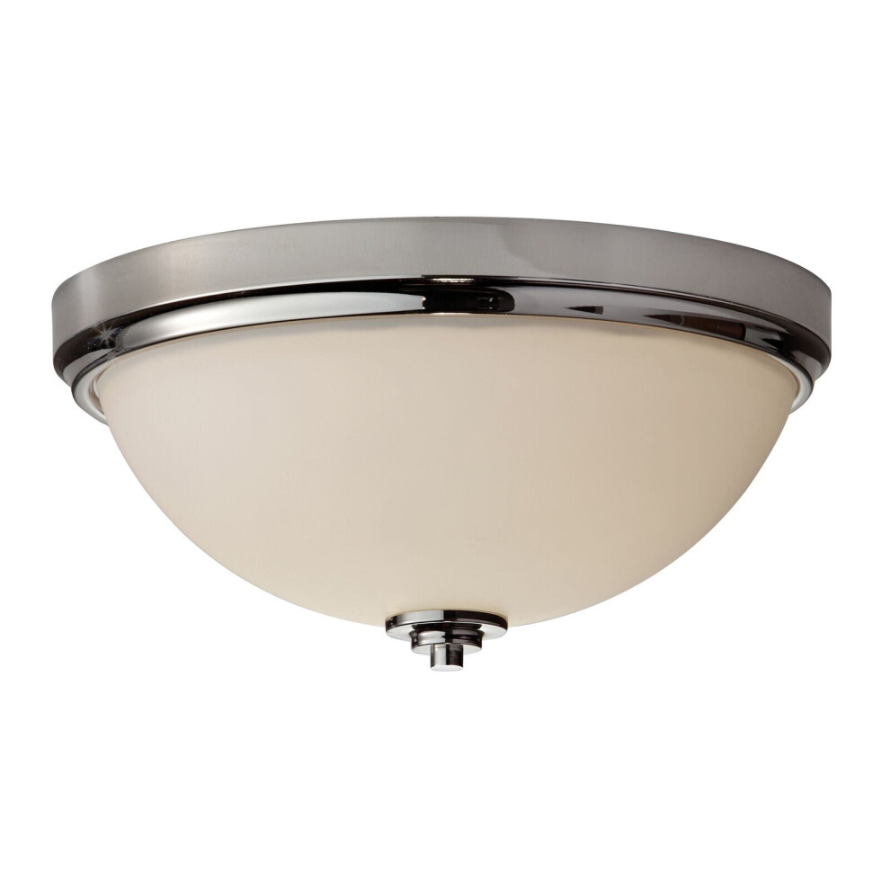 Loops Ip44 2 Bulb Flush Light Low Ceiling Polished Chrome Led E27 60W Bulb