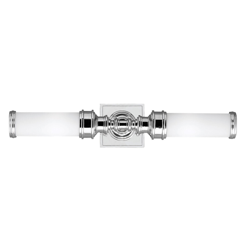 IP44 Twin Wall Light 2 Tube Opaque Glass Shades Polished Chrome LED G9 3.5W