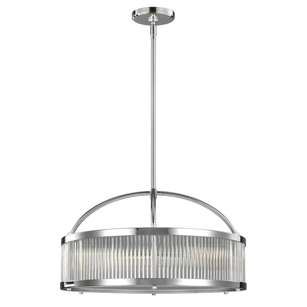 Loops Ip44 6 Bulb Ridged Galss Ceiling Pendant Light Fitting Chrome Led G9 3.5W Bulb