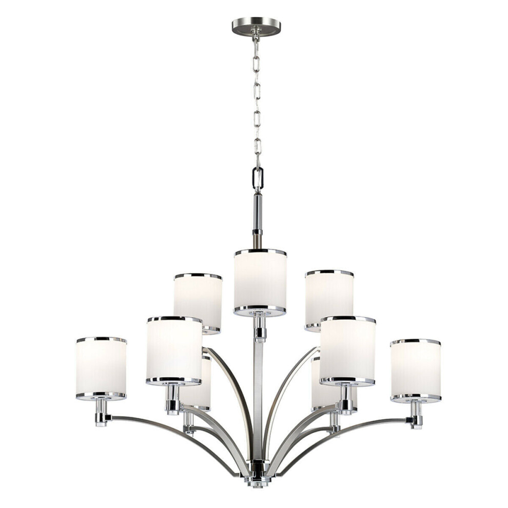 Loops 9 Bulb Chandelier Hanging Pendant Light Satin Nickel/Chrome Led E27 60W Bulb