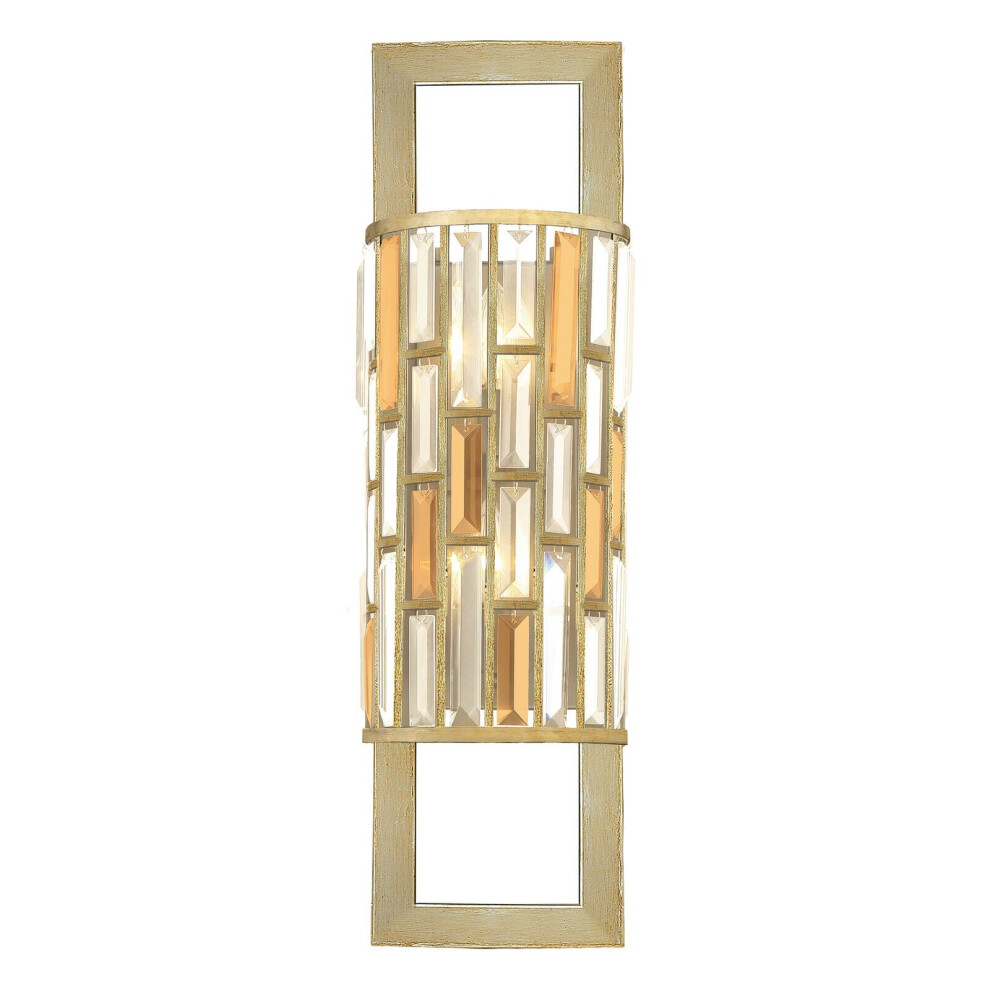 Twin Wall Light Prisms of Amber Pearl & Clear Crystal Silver Leaf LED E14 60W