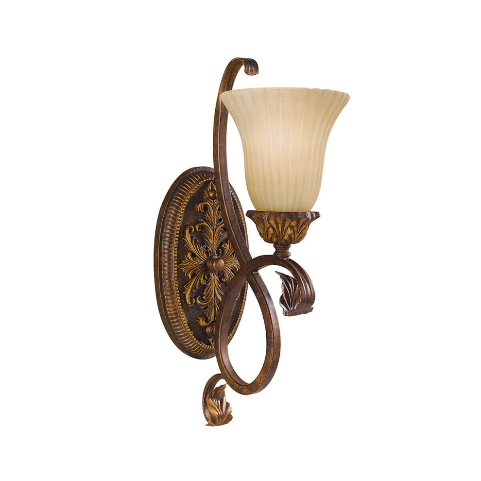 Loops Wall Light Detailed Wall Plate Opaque Ribbed Glass Tortoise Shell Led E27 60W