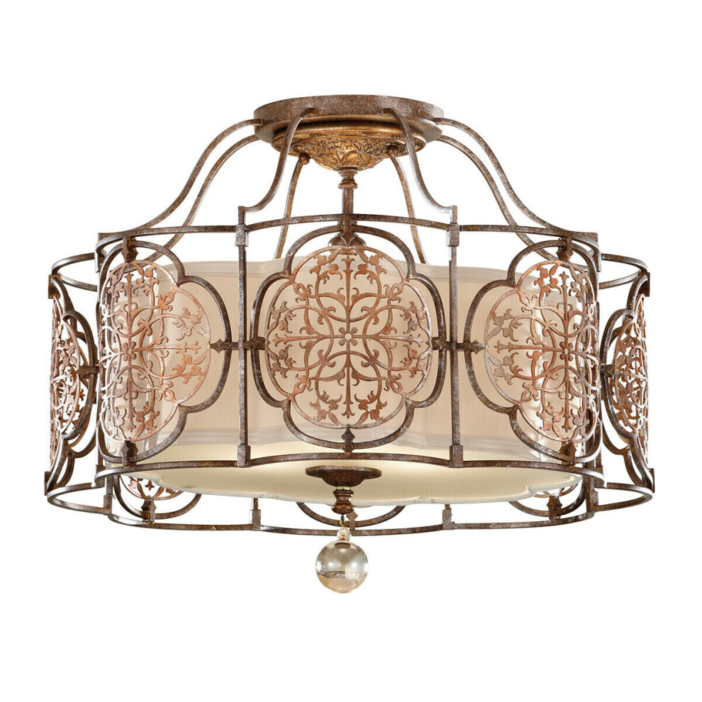 Loops 3 Bulb Semi Flush Light British Bronze Oxidized Bronze Led E27 60W Bulb