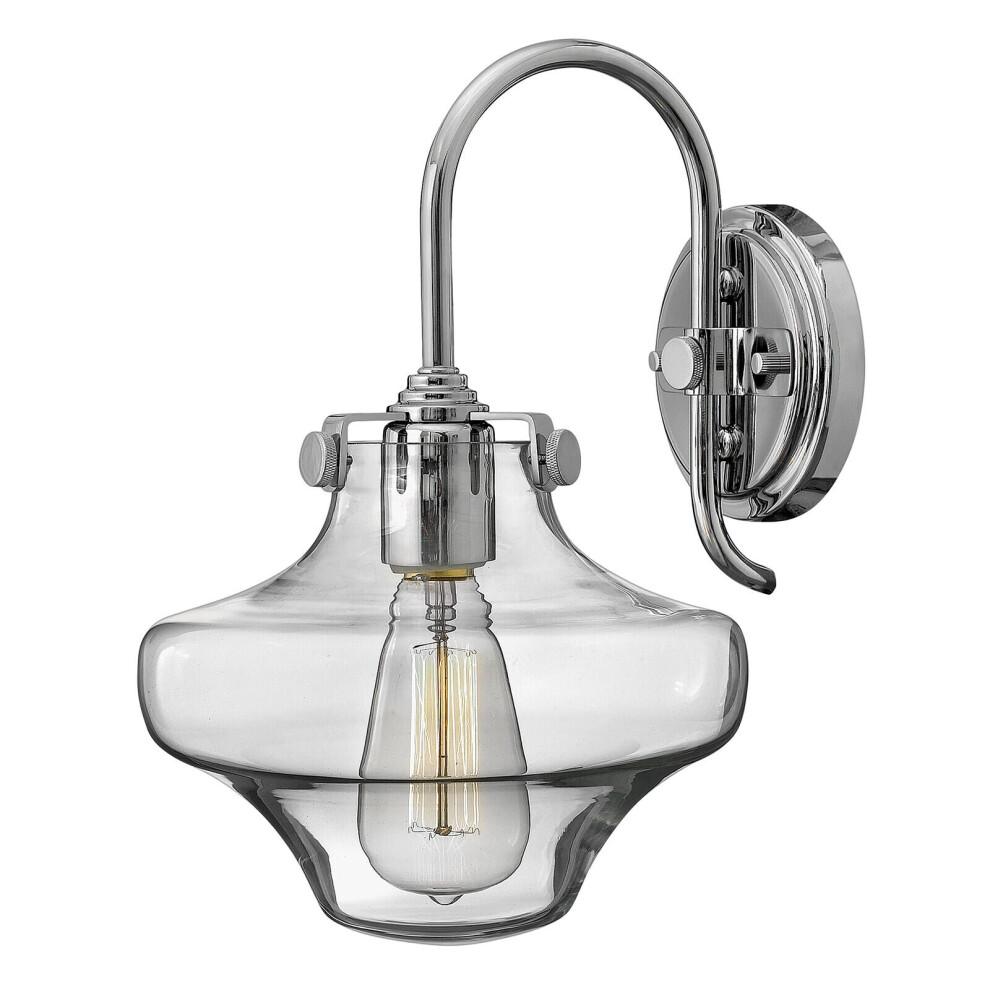 Loops Wall Light Retro Clear Glass Bulbous Shade Up And Over Stem Chrome Led E27 100W