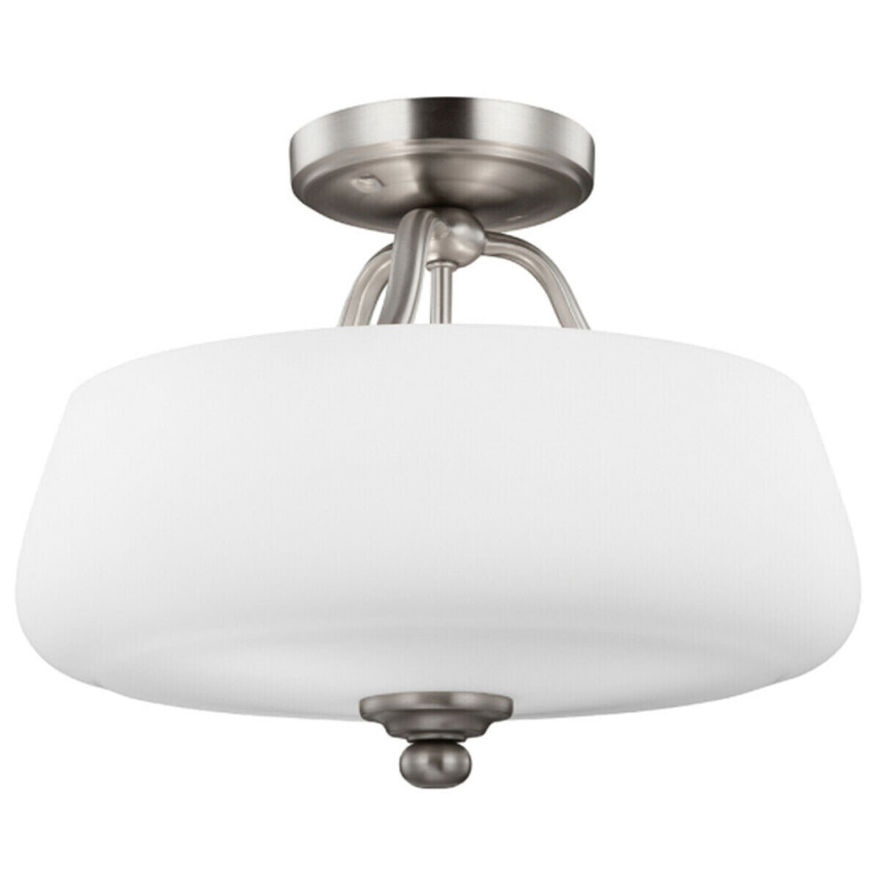 Loops 3 Bulb Semi Flush Opal Etched Glass Shade Satin Nickel Led E27 60W Light
