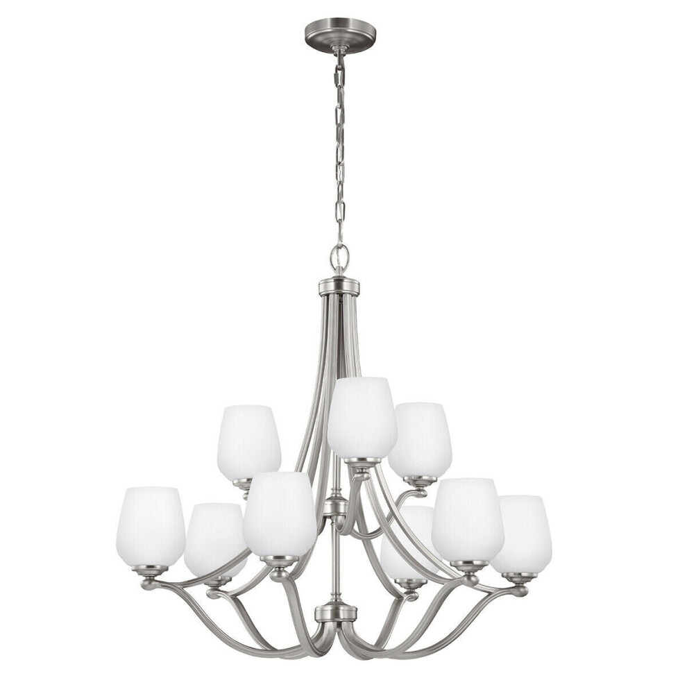 Loops 9 Bulb Chandelier Hanging Pendant Light Satin Nickel Led E27 60W Bulb